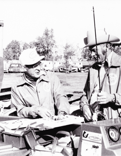 1979 Bass Masters Classic, Lake Texoma. Forrest Wood and Homer Circle talking at Classic 9. Photo Stan Fagerstrom.