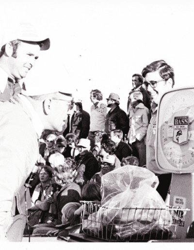 1976 Bass Masters Classic, Lake Guntersville. Doug Odom oversees the weighing of his fish. Photo Stan Fagerstrom.
