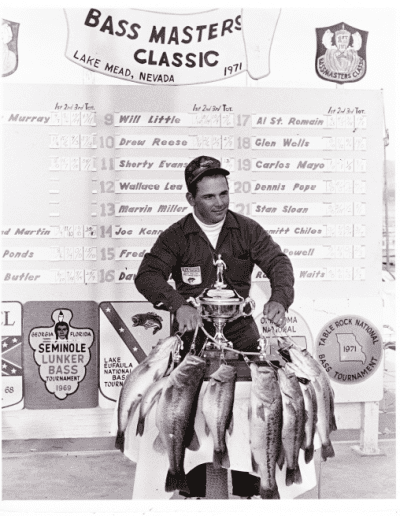 1971 Bass Masters Classic Lake Mead. Bobby Murray displays the winning fish of Classic I. Photo Stan Fagerstrom.