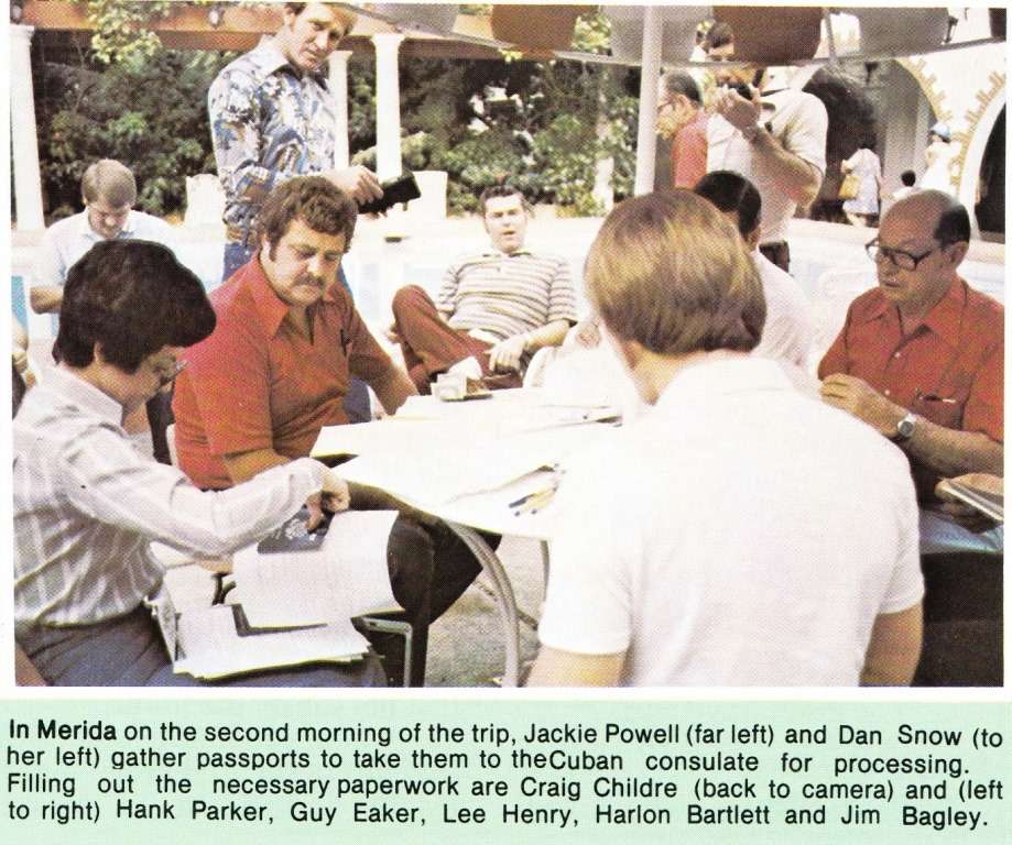 Anglers flew to Mexico in order to get to Cuba. Read the original caption from the Mar/Apr 1978 issue of American Bass Fisherman to see who was signing up. Photo American Bass Fisherman magazine.