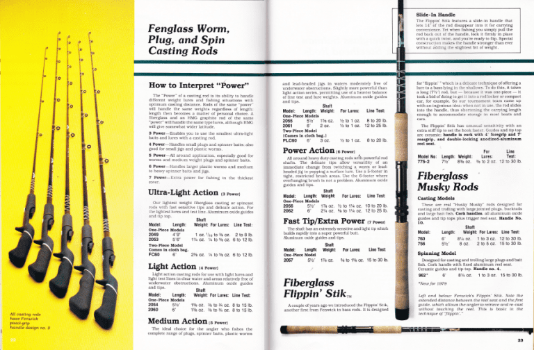 Catalogue Vintage Fenwick 1971 - Cannes à Pêche LunkerStiks, Mouches, Photos Couleurs