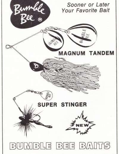 Bill Huntley must have felt it was worth the advertising dollars due to this third 1977 Bumblebee Spinnerbait Ad found in National Bass Association.