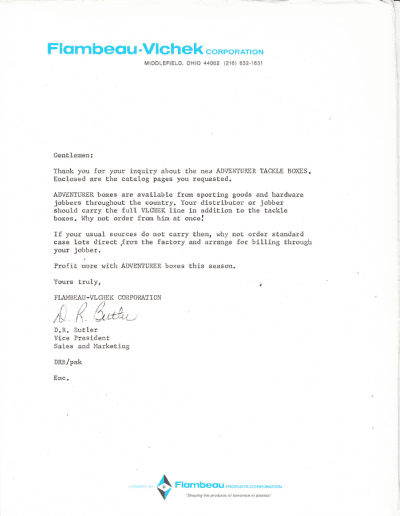 Early 1980s Flambeau Letter with Catalog