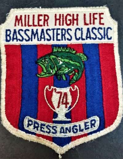 1974 Bass Masters Classic, Wheeler Lake, AL, October 30 to November 1. Press Angler Patch. Photo Jeff Haines.