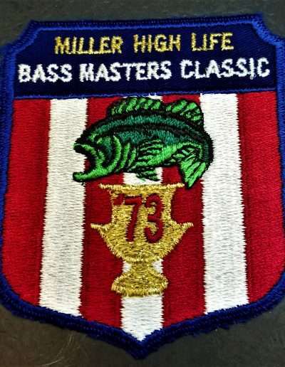 1973 BASS Masters Classic, Sponsored by Miller High Life, Clark Hill, SC October 24-26. Standard Patch. Photo Jeff Haines. NOTE: It is not known if this patch is actually the one given to the press anglers or not.