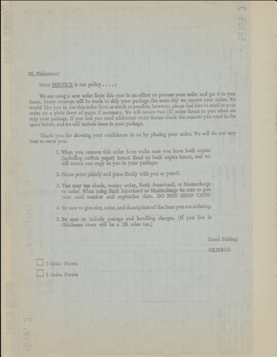 1974 Okiebug Order Form Back