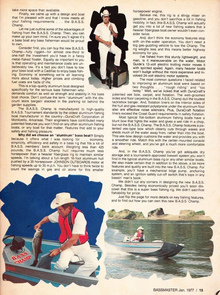 1977 Bass Champs DuraCraft Ad from Bassmaster 2 1977 Bass Champs DuraCraft Ad from Bassmaster Magazine Page 2