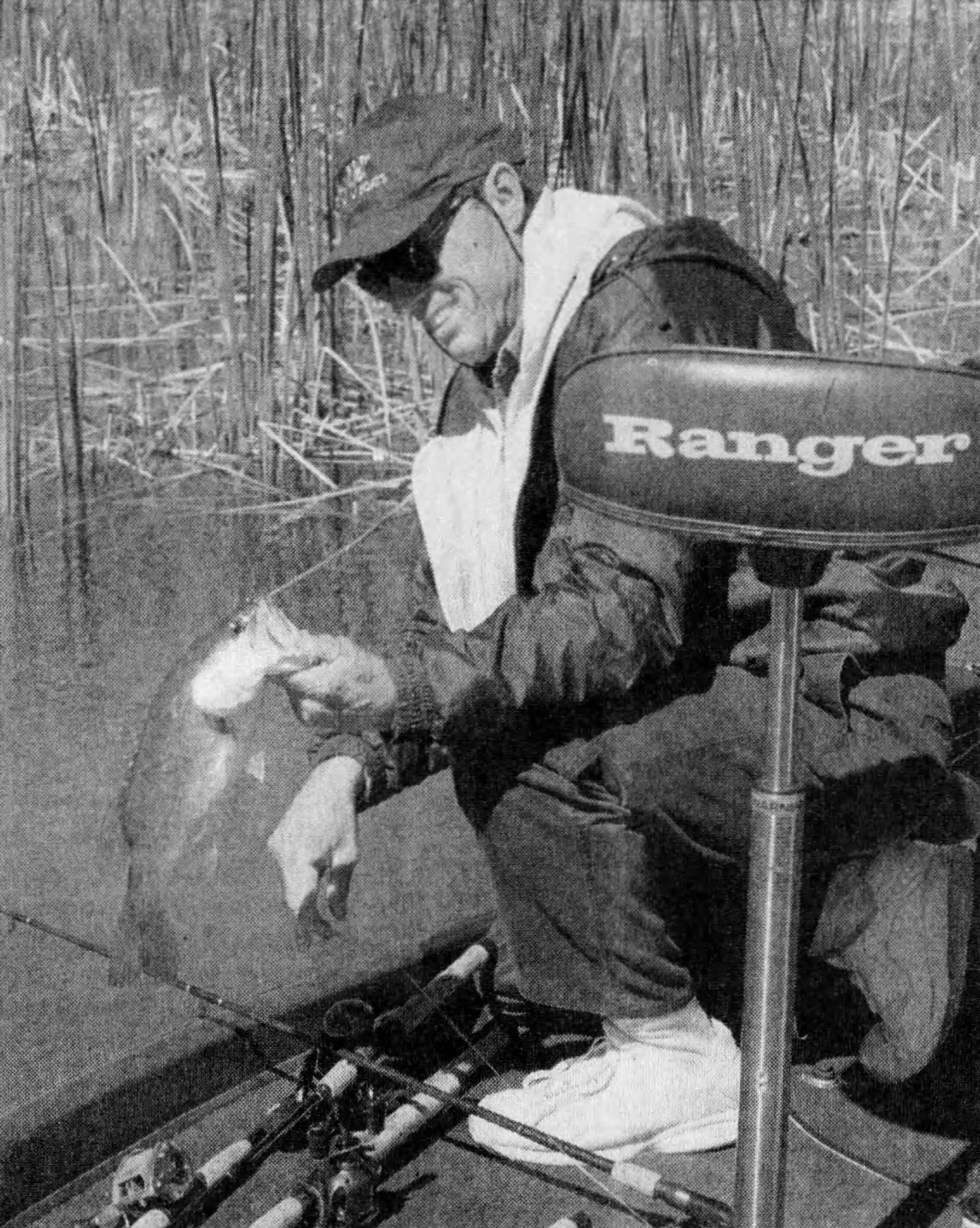 Segraves_Feb_1999 Orignal Caption: Bass pro Terry Segraves, of Kissimmee, uses a spider jig with great success in Florida. He says the weedless lure, which is used extensively in the North, can be effective in grass-filled waters such as Lake Okeechobee. South Florida Sun Sentinel, Feb. 1999, Staff photo/Steve Waters.