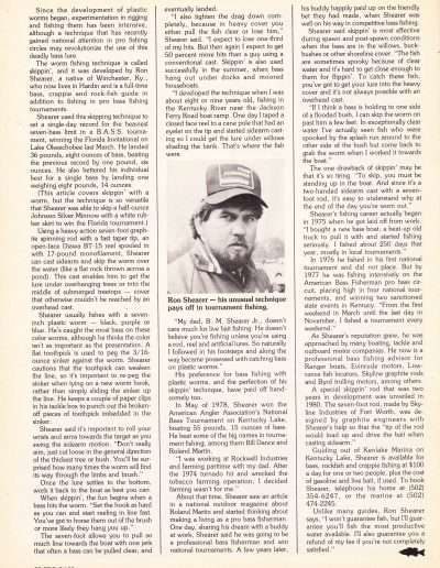 New Skipping Technique May Revolutionize Worm Fishing, by Arthur B. Lander Jr. Oct-Nov 1982 issue of Pro Bass Magazine. Page 2.