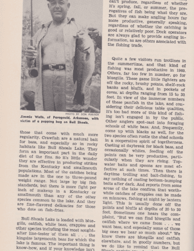 Bull Shoals Lake by Sam Welch, the Ozark Fisherman. Don Fuelsch's 1961 Southern Angler's Guide, page 5. Photo Terry Battisti.
