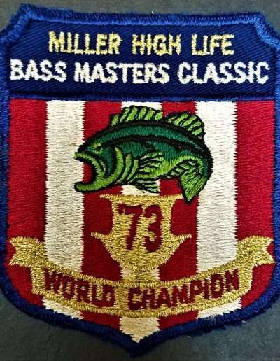 1973 BASS Masters Classic, Sponsored by Miller High Life, Clark Hill, SC October 24-26. World Champion Patch. This is the patch Rayo Breckenridge was given after his win of the 1973 BASS Masters Classic. Photo Jeff Haines.