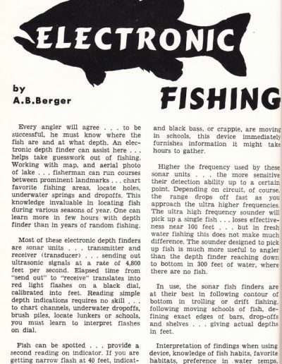 The Facts of Electronic Fishing, Don Fuelsch’s Southern Anglers Guide, 1962 by A. B. Berger page 1.
