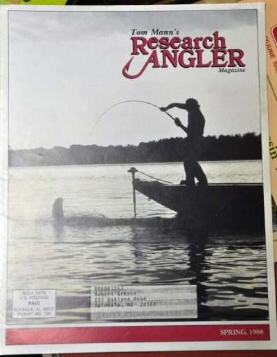 1988 Tom Mann's Research Angler Magazine Spring 1988.