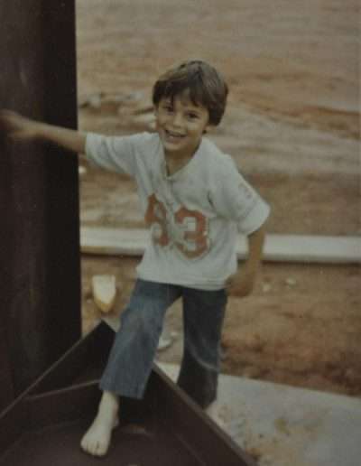 Andy Greene at the construction site barefoot and happy.