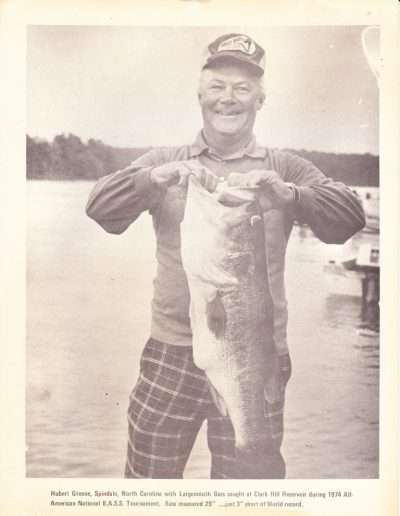 1974 Hubert Greene with big bass caught at the 1973 Bassmaster All-American at Clark Hill Reservoir.
