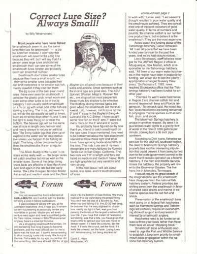 Smallmouth Magazine, Volume I Number 5 May 1985 Page 4.