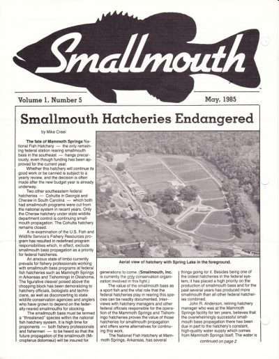 Smallmouth Magazine, Volume I Number 5 May 1985 Page 1.