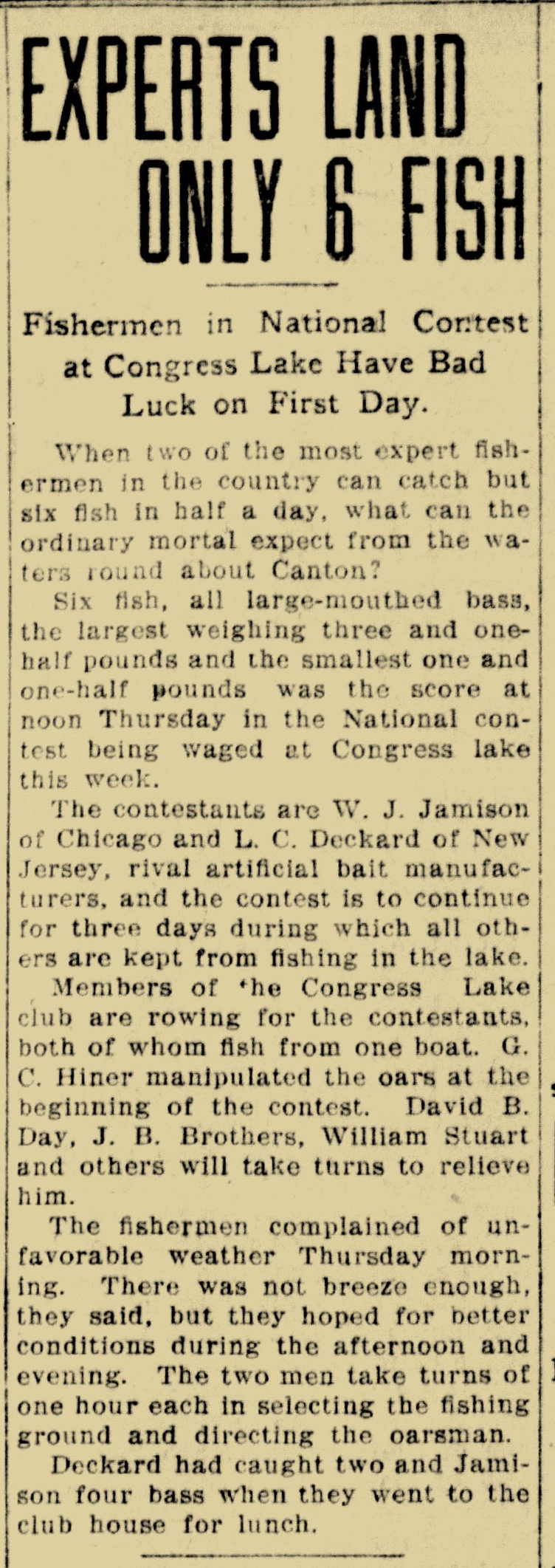 Jamison v Decker Canton Morning Press Jun 17 1910 Day One report from the Jamison v. Decker tournament. Canton Morning News, June 17, 1910.