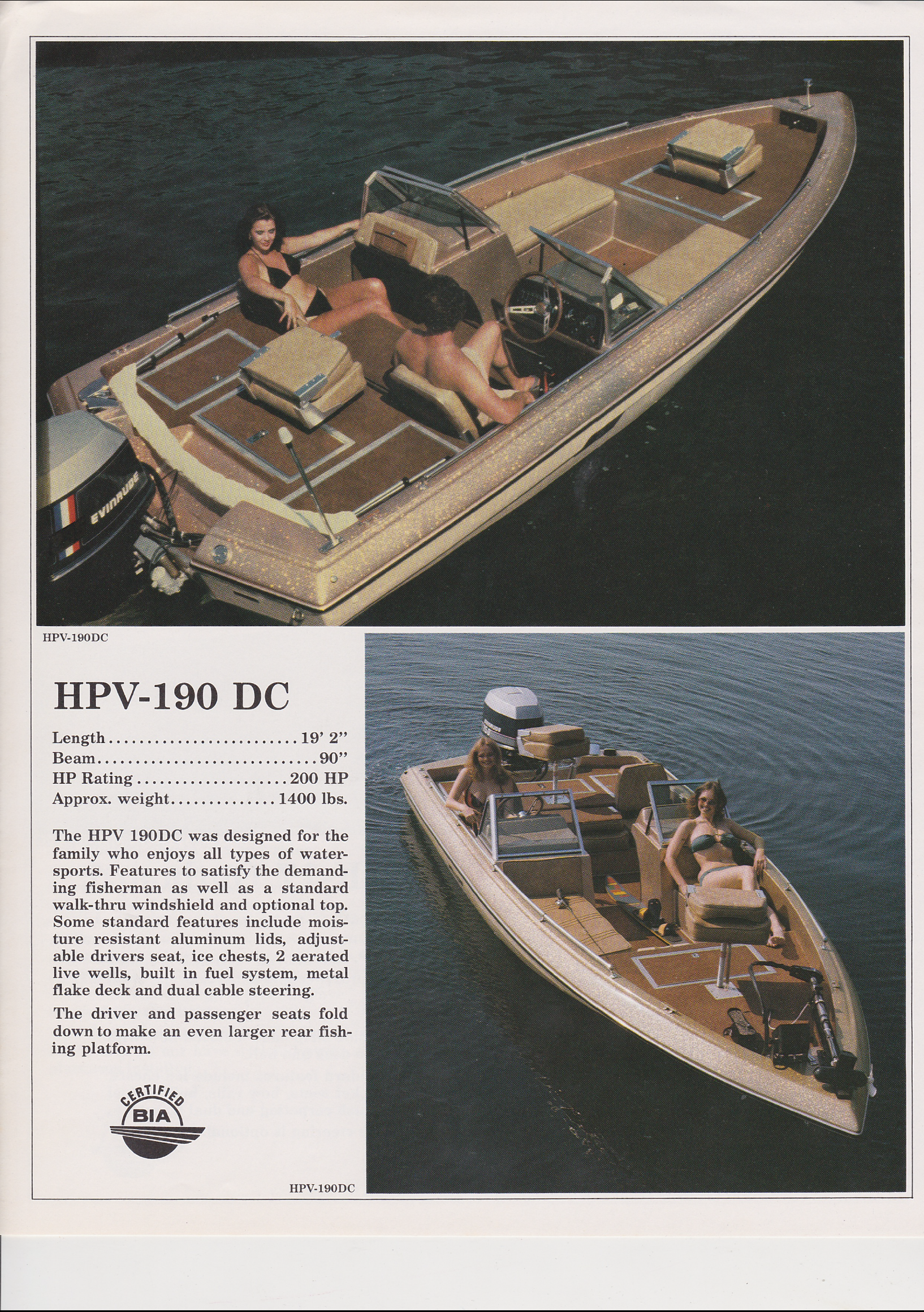 Late 70s Early 80s VIP Boat Catalog Page 4 Late-70s to early-80s VIP HPV-190DC bass boat.