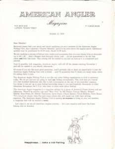 American Angler Welcome Letter October 1974.