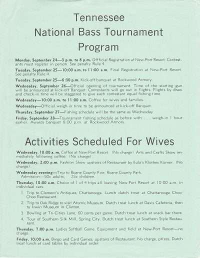1973 Watts Bar All-American BASS Tournament Recreation Association Program Angler List Page 1