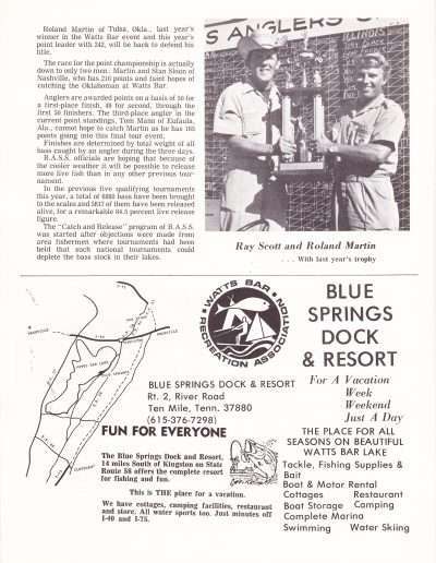 1973 Watts Bar All-American BASS Tournament Recreation Association Program Page 39