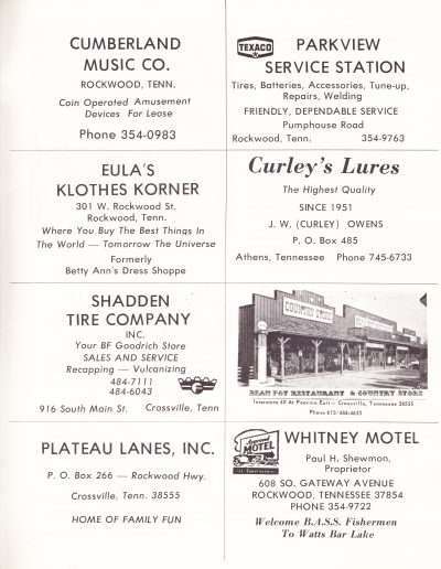1973 Watts Bar All-American BASS Tournament Recreation Association Program Page 38