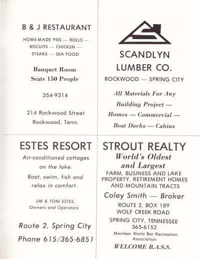 1973 Watts Bar All-American BASS Tournament Recreation Association Program Page 36