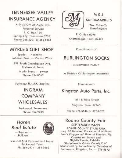 1973 Watts Bar All-American BASS Tournament Recreation Association Program Page 27