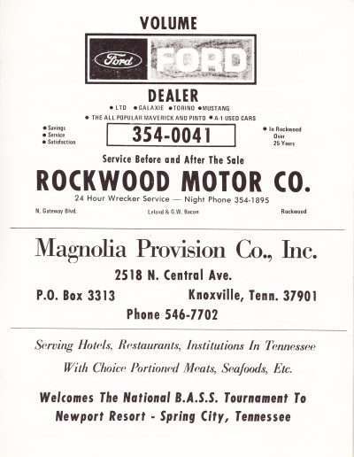 1973 Watts Bar All-American BASS Tournament Recreation Association Program Page 26