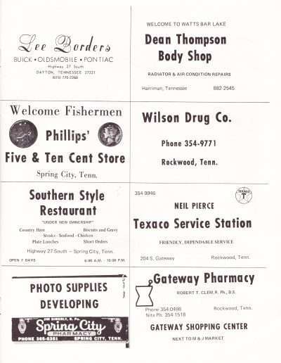 1973 Watts Bar All-American BASS Tournament Recreation Association Program Page 6