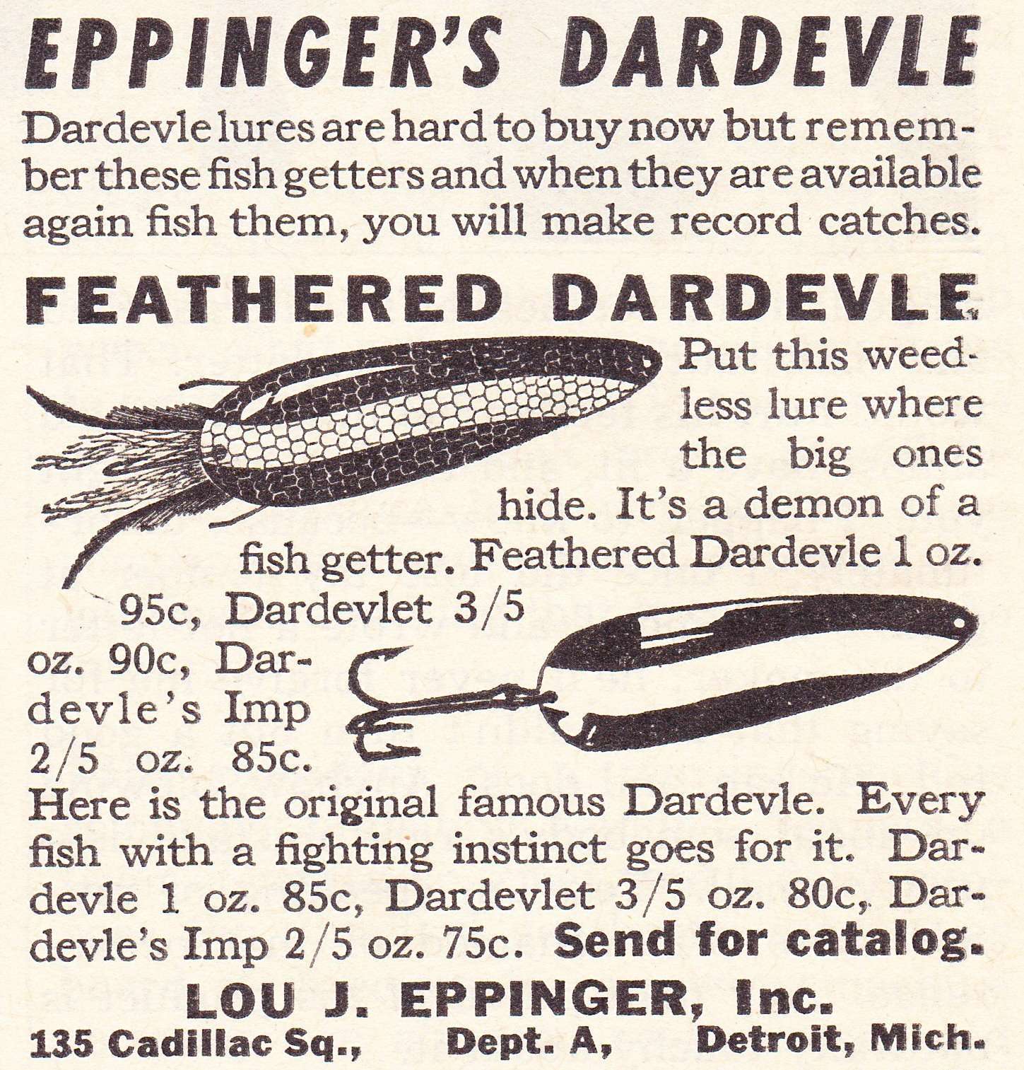 1945 Sports Afield June Dardevle Ad Dardevle June 1945 Sports Afield