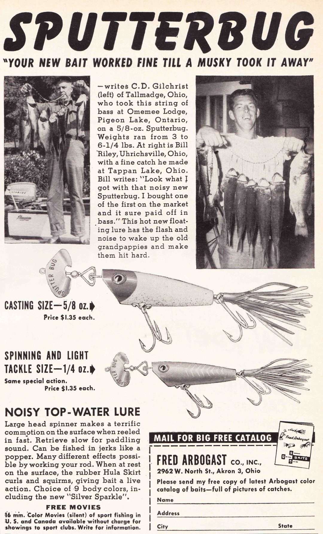Publicité Imprimée Originale Fred Arbogast & Co. 1946 - Jitterbug, Bass Killer - Vintage
