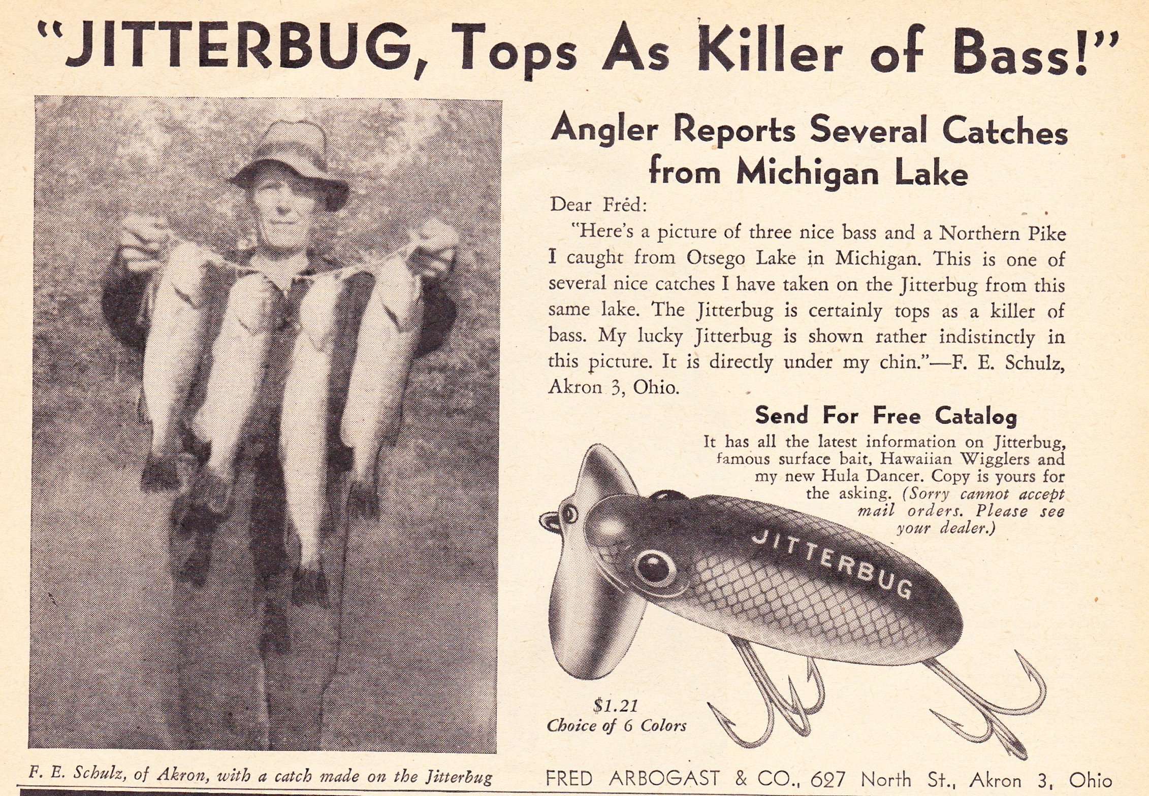 1946 Fred Arbogast Ad July Hunting and Fishing 2 1946 Fred Arbogast Jitterbug Ad July Hunting and Fishing