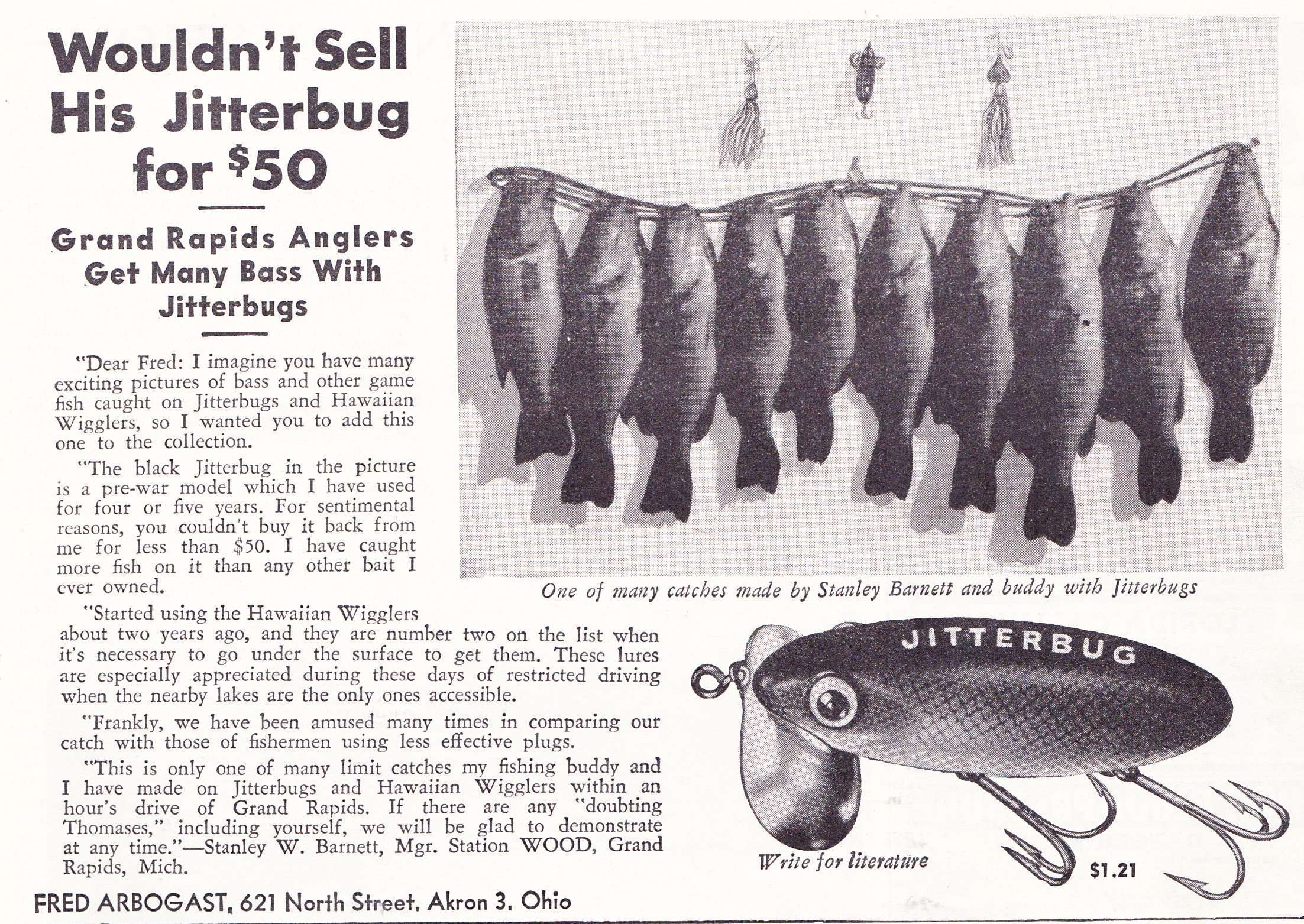1945 Fred Arbogast Ad January Hunting and Fishing 2 1945 Fred Arbogast Jitterbug Ad January Hunting and Fishing