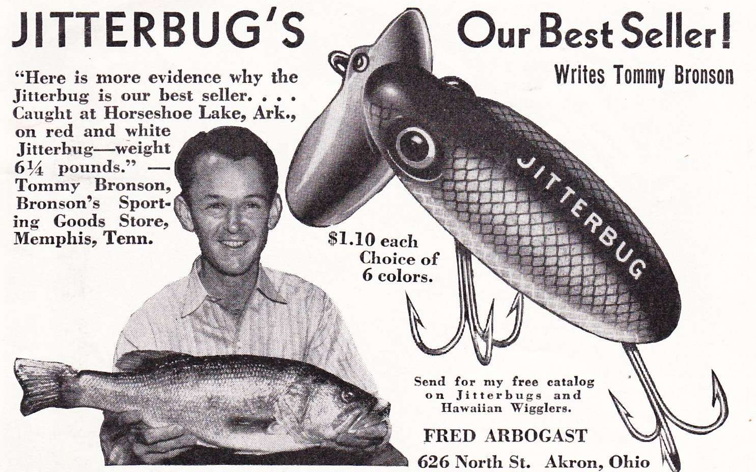 1942 Fred Arbogast Ad June Hunting and Fishing 2 1942 Fred Arbogast Jitterbug Ad June Hunting and Fishing