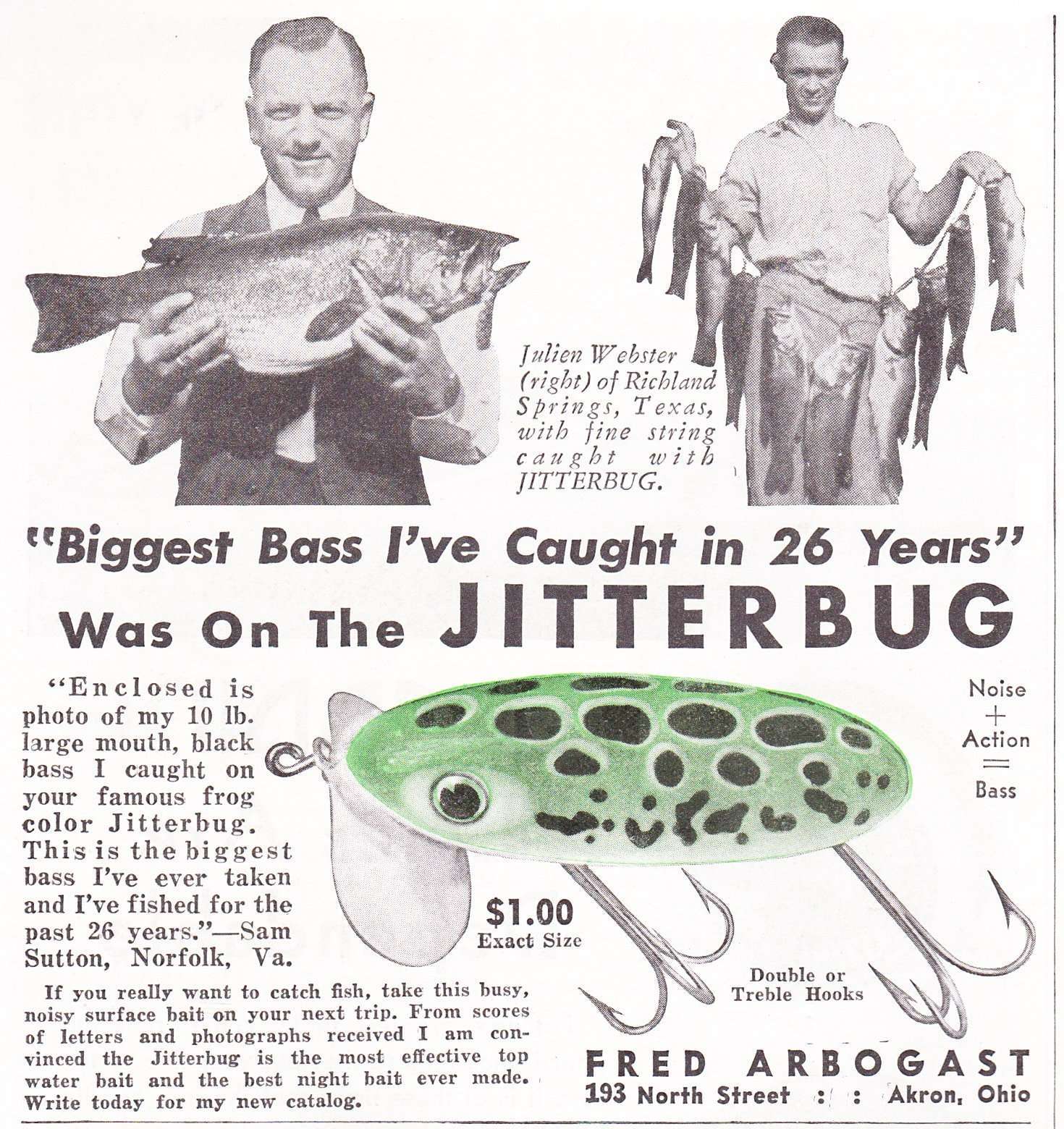 1940 Arbogast Ad 2 June Sports Afield 1940 Fred Arbogast Jitterbug Ad June Sports Afield
