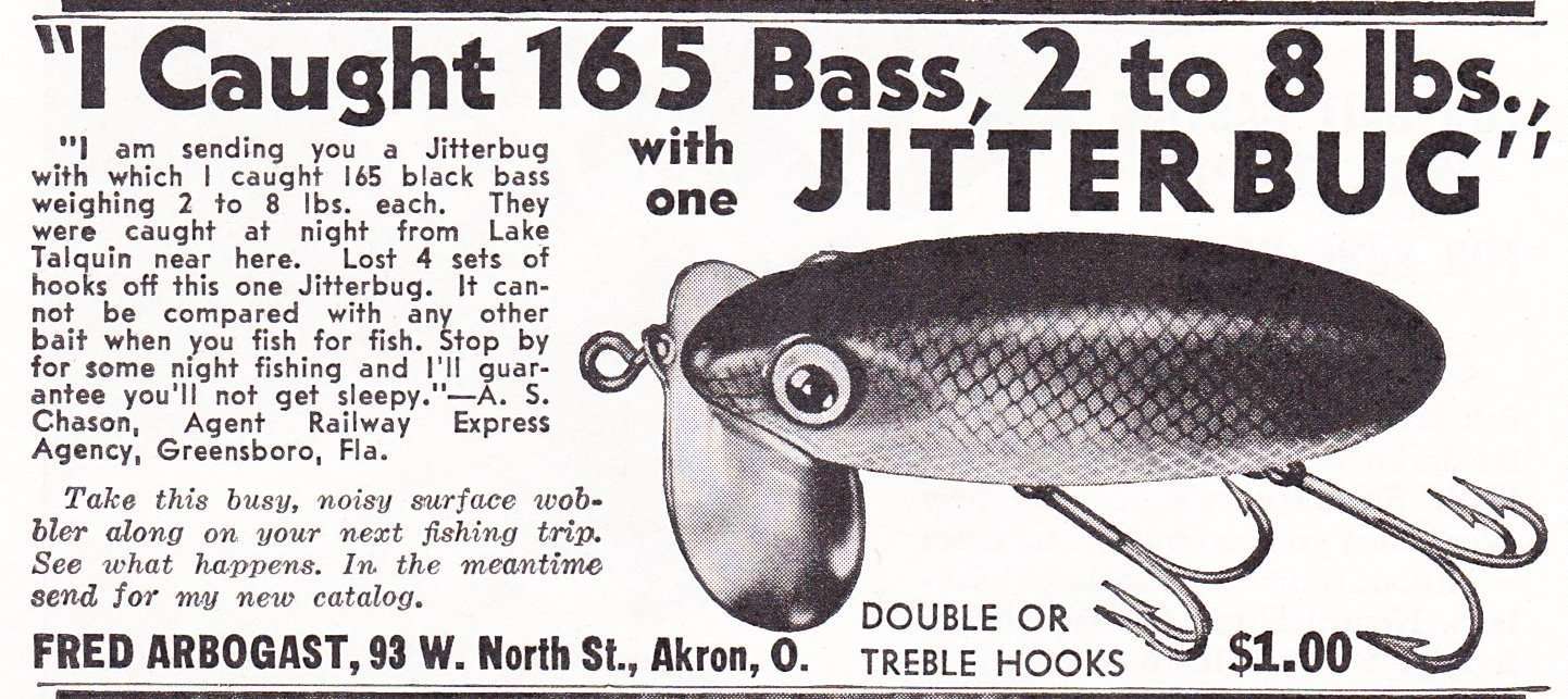 1940 Arbogast Ad 1 March Sports Afield 1940 Fred Arbogast Jitterbug Ad March Sports Afield