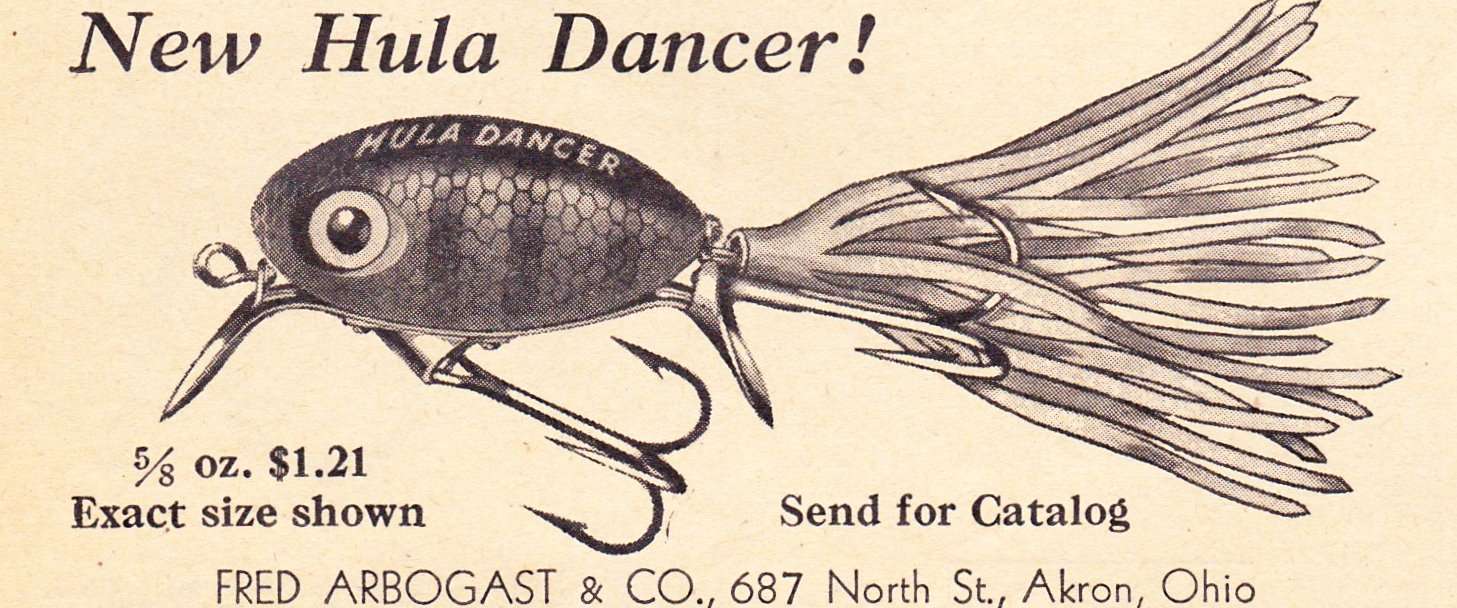 1946 Fred Arbogast Ad July Hunting and Fishing 4 1946 Fred Arbogast Hula dancer Ad July Hunting and Fishing.