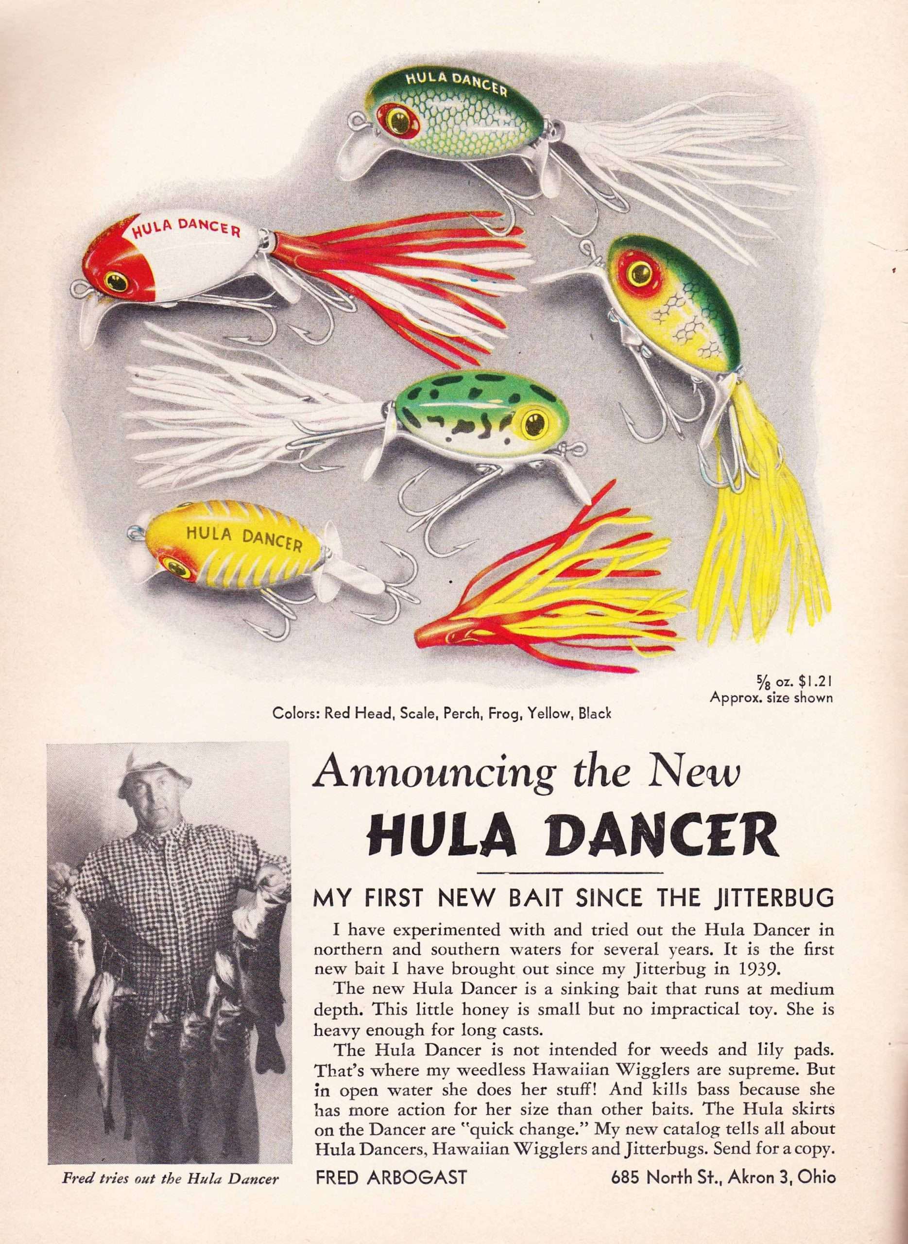 1946 Fred Arbogast Ad May Hunting and Fishing 1 1946 Fred Arbogast Hula Dancer Ad May Hunting and Fishing.