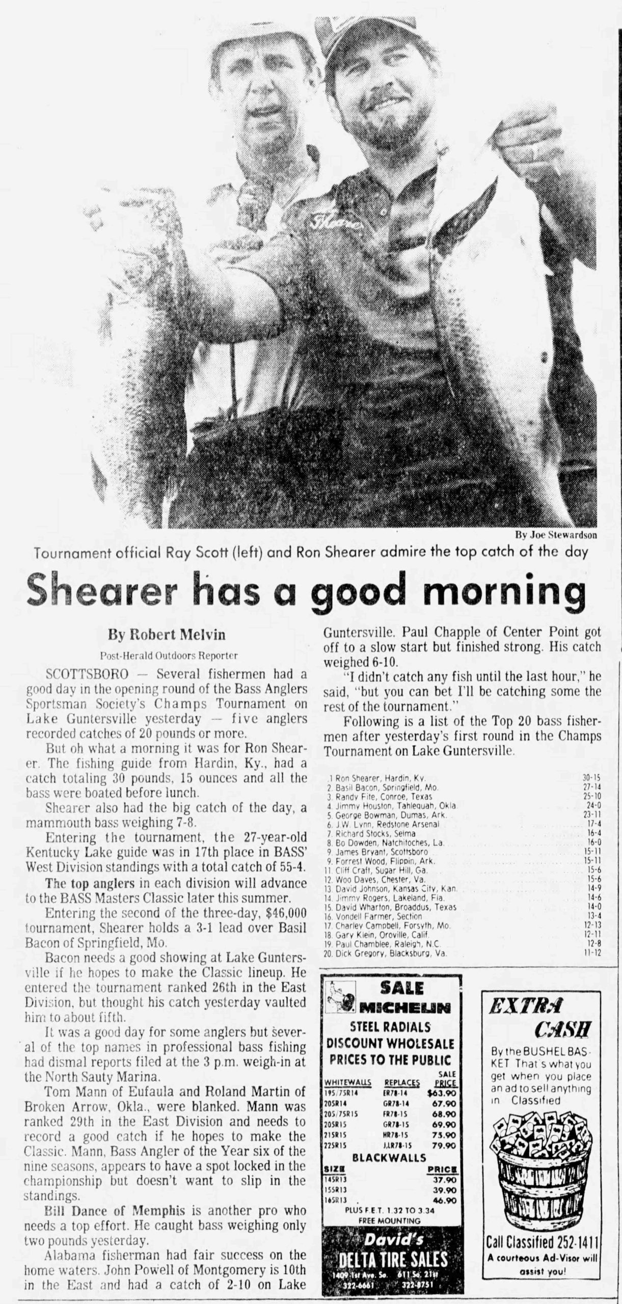 Day 1 Report Birmingham Post Herald Thursday July 24 1980 compressed Day 1 1980 BASS Champs Report Lake Guntersville. Birmingham Post Herald Thursday July 24 1980.