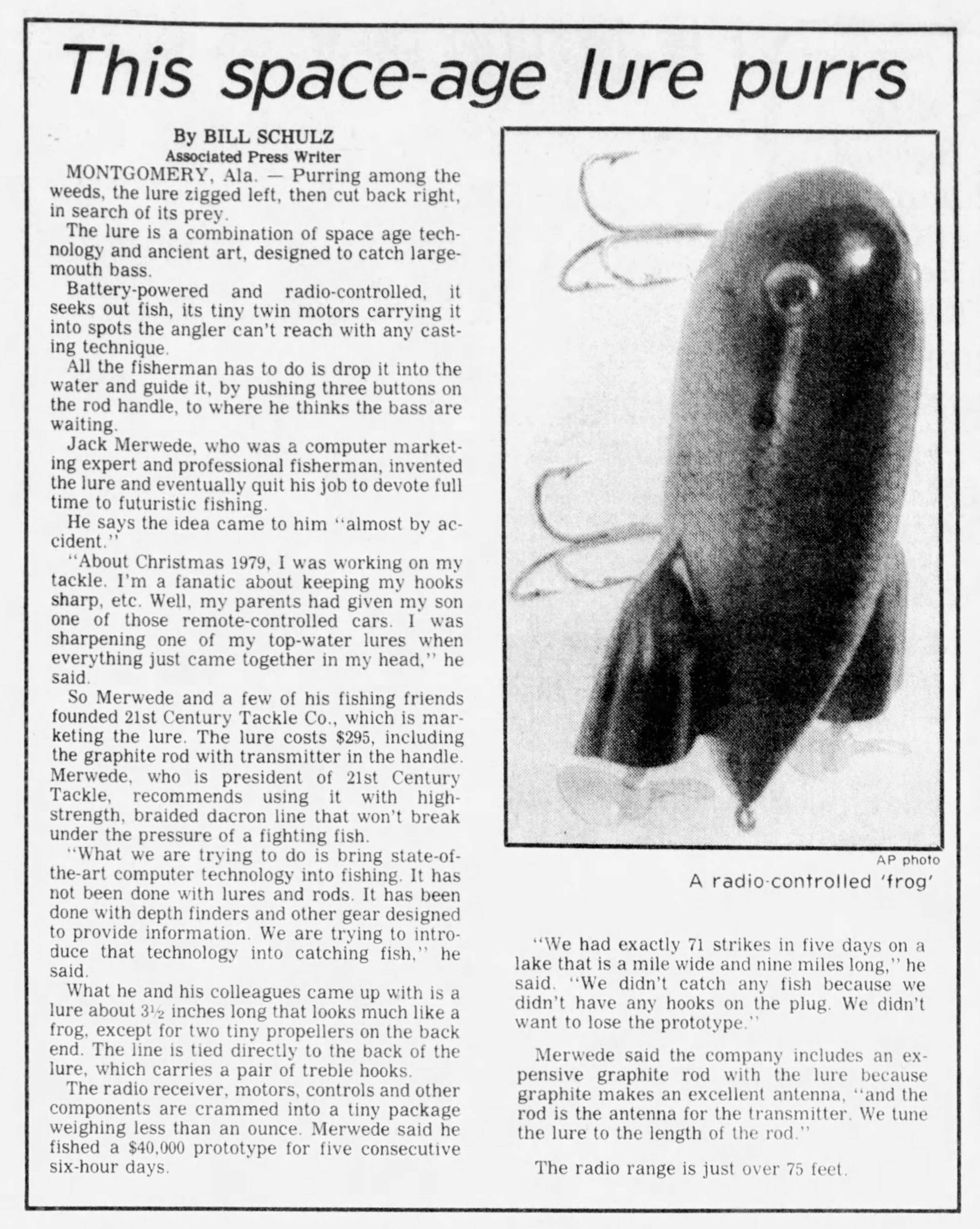 Bass Raider Reno Gazette Journal Thursday Dec 17 1981 compressed Bass Raider article. By Bill Schultz, Associated Press, Reno Gazette Journal Thursday Dec 17 1981.