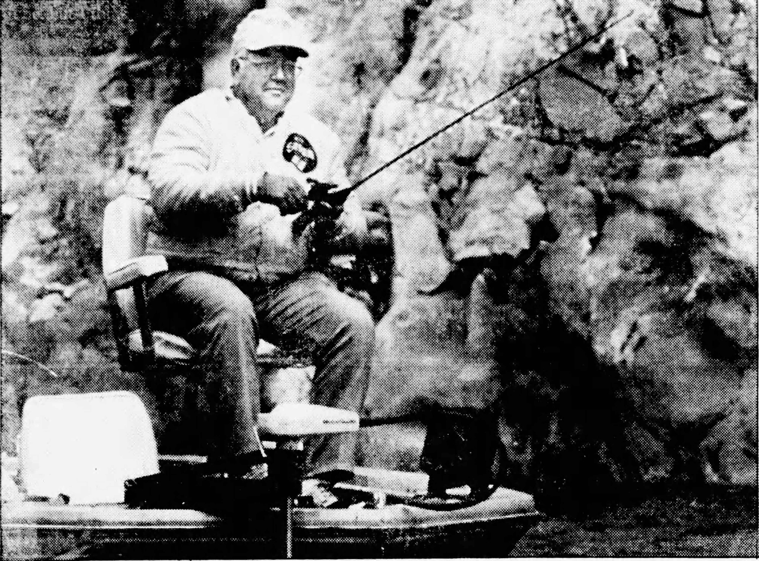 Easley May 1991 compressed Original Caption: Trophy hunt. Raymond Easley fishes Castaic Lake in a bid to reclaim his state record for largemouth bass. The Fresno Bee, May 1991. no photo credit.