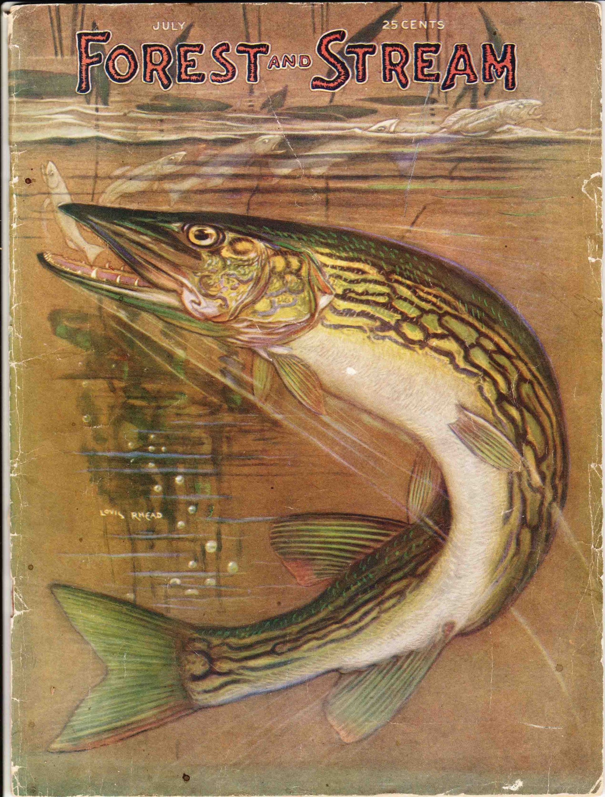 Forest & Sream cove 1923 compressed July 1923 issue of Forest and Stream magazine featuring the ad for the Creek Chub Bait Company's "New" Creek Darter.