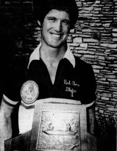 Rick Clunn poses with his 1976 BASS Masters Classic trophy, one of four he would win over his 50 years of bass fishing. Photo: York Daily Record Thursday December 30, 1976.