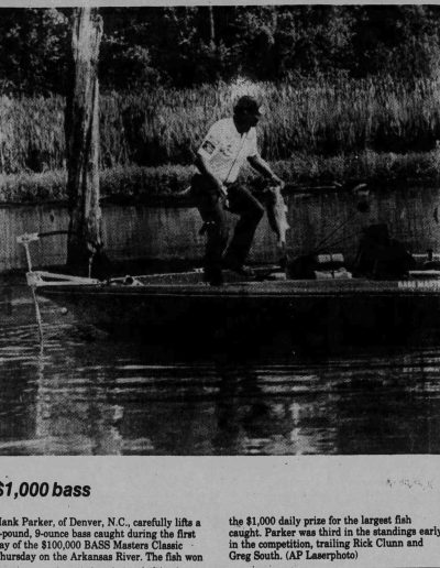 Hank Parker caught the big bass of the day on Day 1 and ended up finishing in third. Photo: Johnson City Press Chronicle Saturday August 18, 1984.