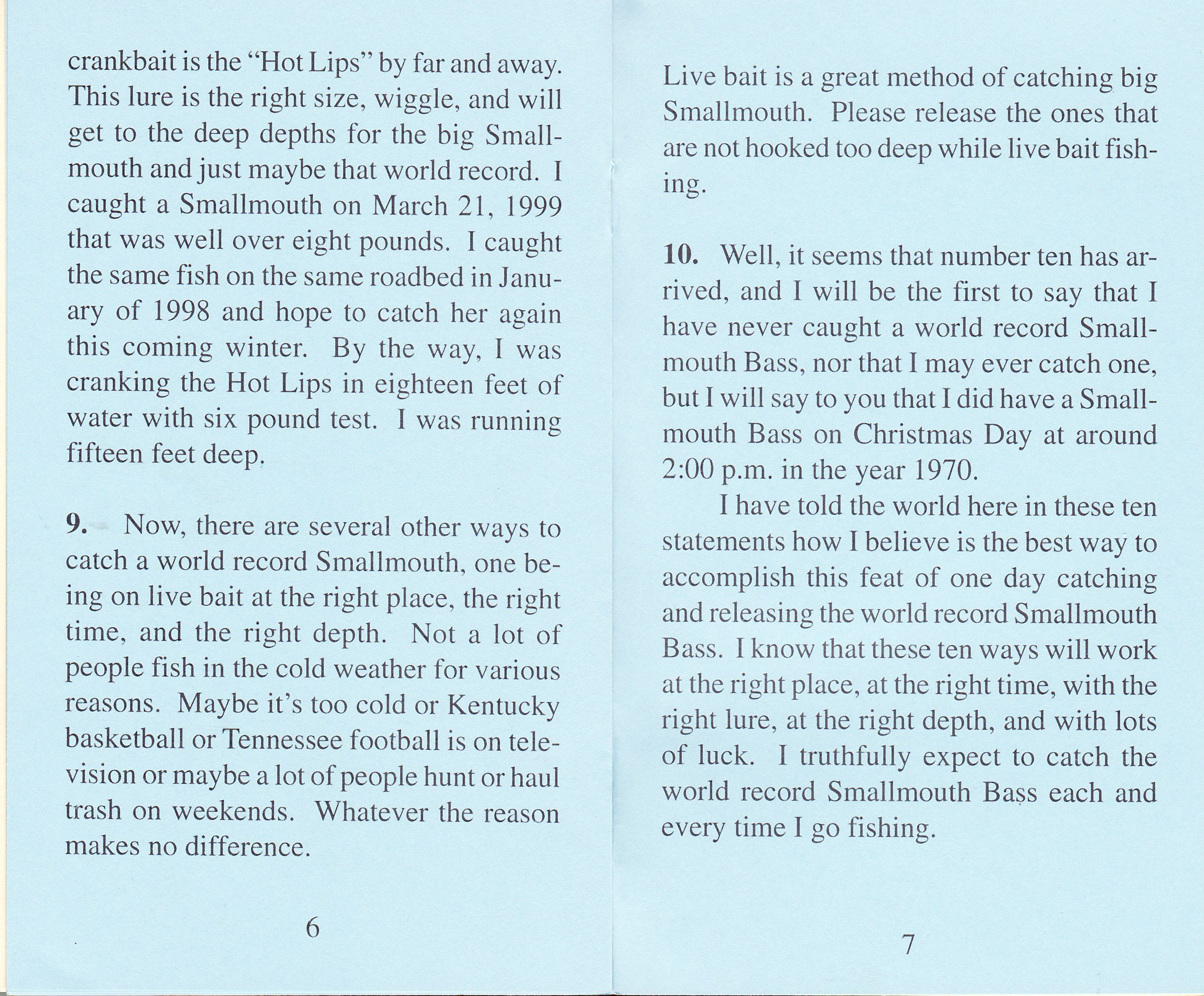 Billy Westmoreland 10 Best Ways Pages 6 and 7 compressed Billy Westmoreland's My 10 Best Ways To Catch A World Record Smallmouth Bass. Pages 6 and 7.