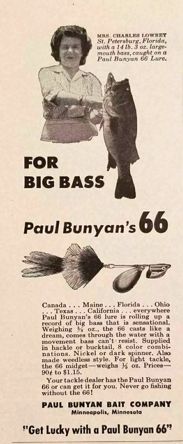 Ancien moulinet vintage PAUL BUNYAN modèle 66 - gravé