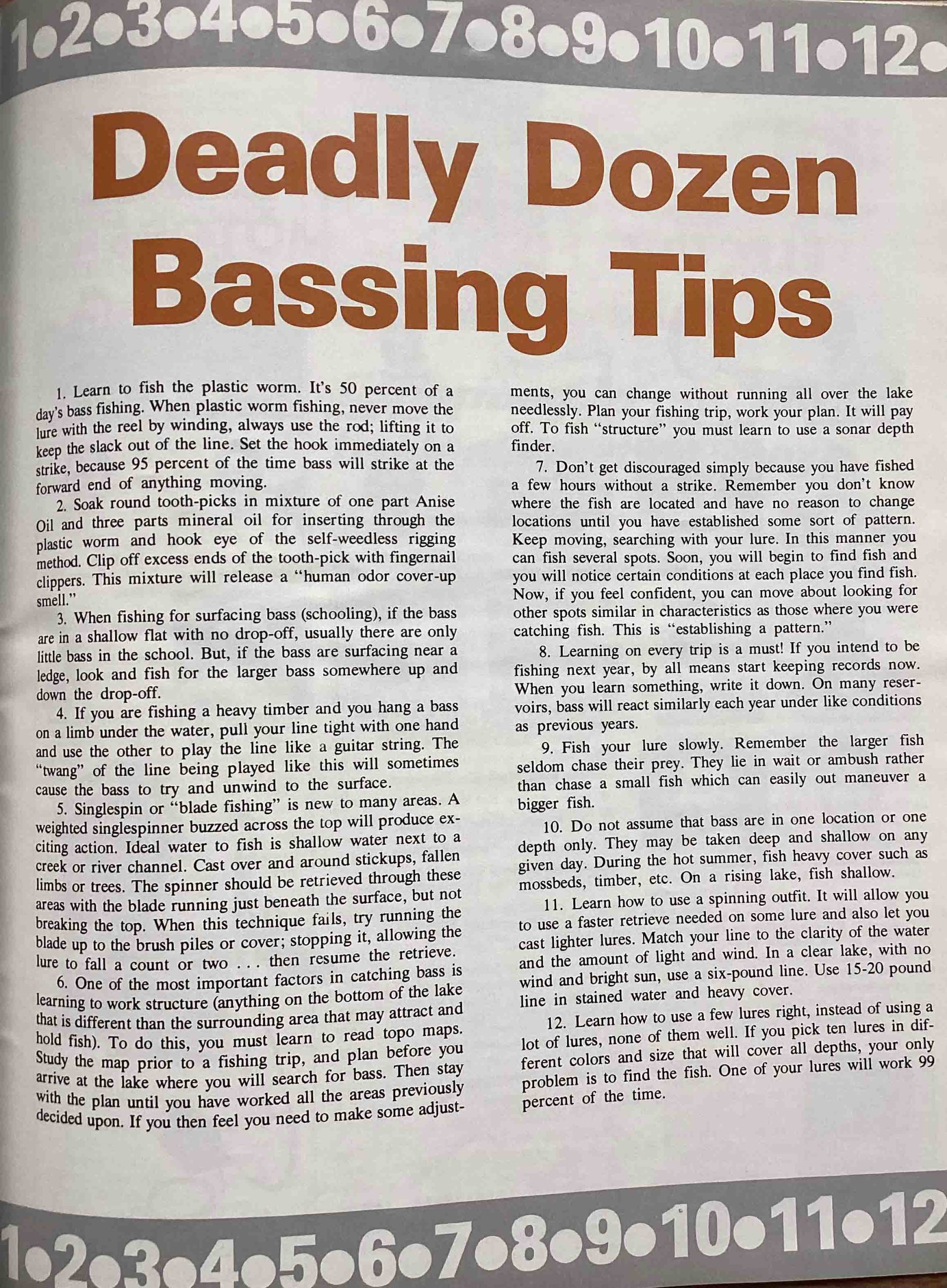 9 BASS Seminar Handbook 1974 Dozen Tips 1974 BASS Seminar Handbook featurig the article Deadly Dozen Bassing Tips.