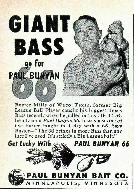 Baseball player and coach Buster Mills is the draw for this 1957 ad. Though his playing and coaching days were over by 1957, Mills must have still been a popular sports figure.